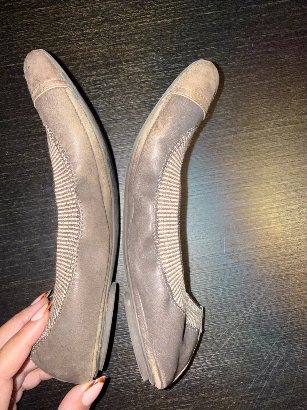Tory Burch Bronze Metallic Cap-Toe Brown Ballet Flats
